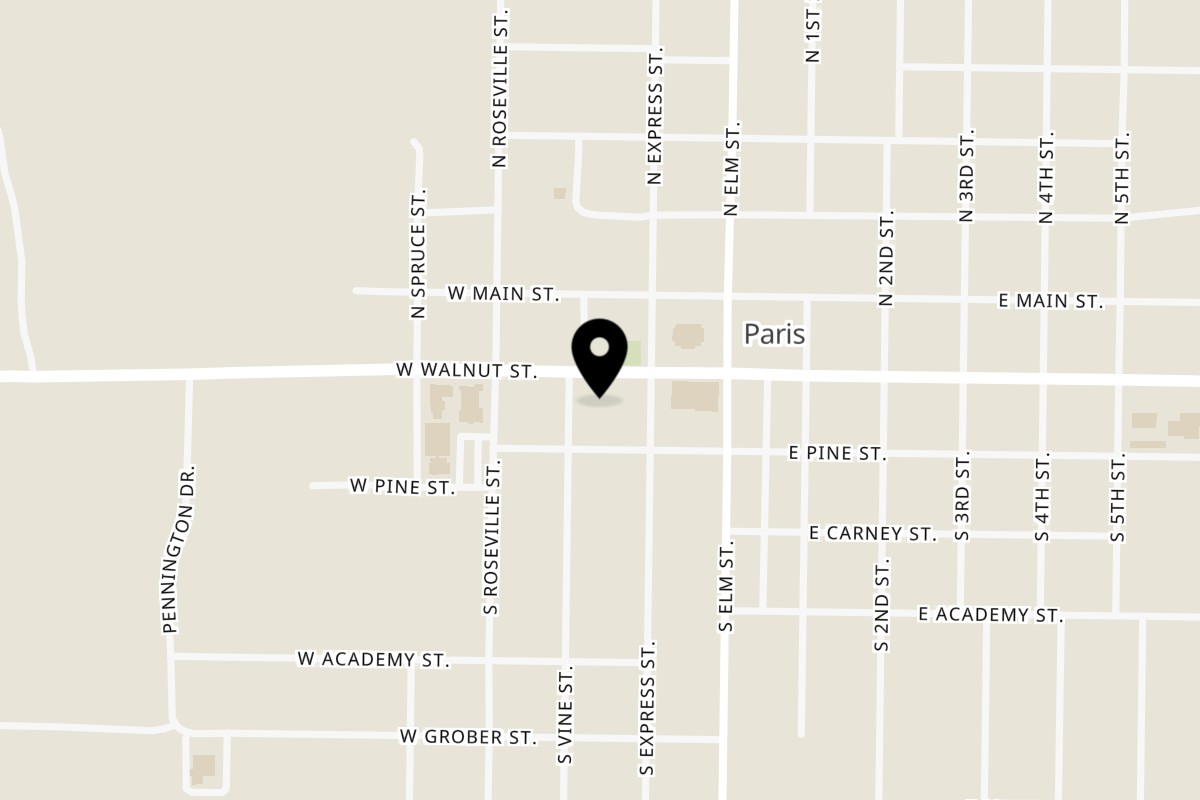 Map showing the location of The Dig Restaurant on 110 W Walnut St in Paris